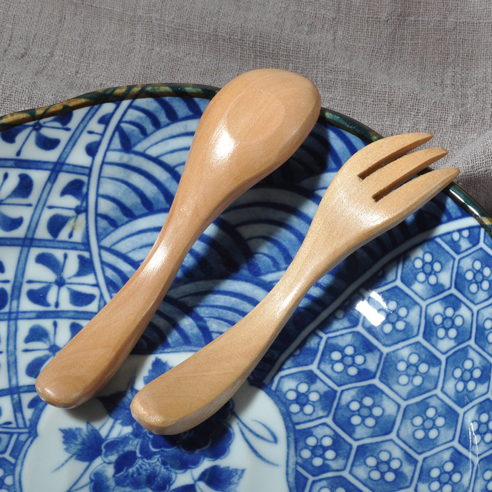 Baby Food In Restaurant - 2Pcs Kids Wooden Spoon Fork Set