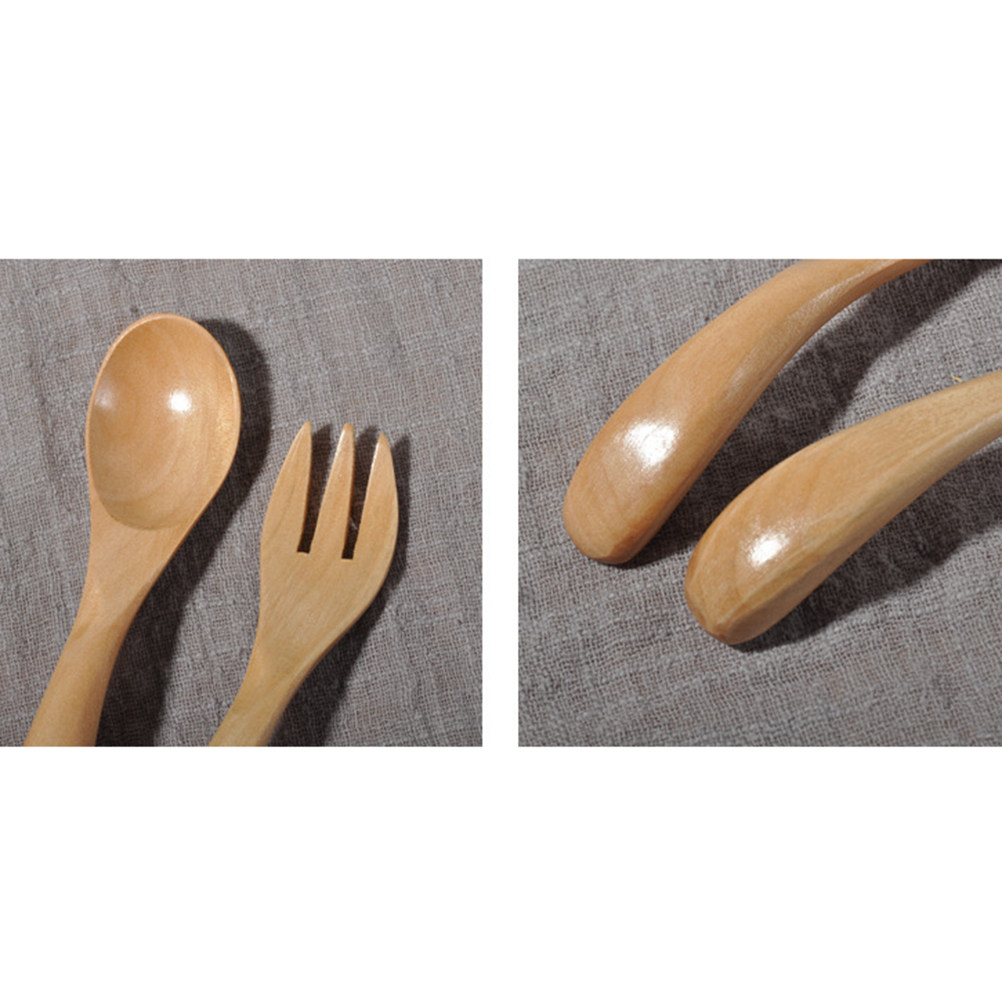 2Pcs Kids Wooden Spoon Fork Se - Baby Food In Restaurant ulasan dan harga