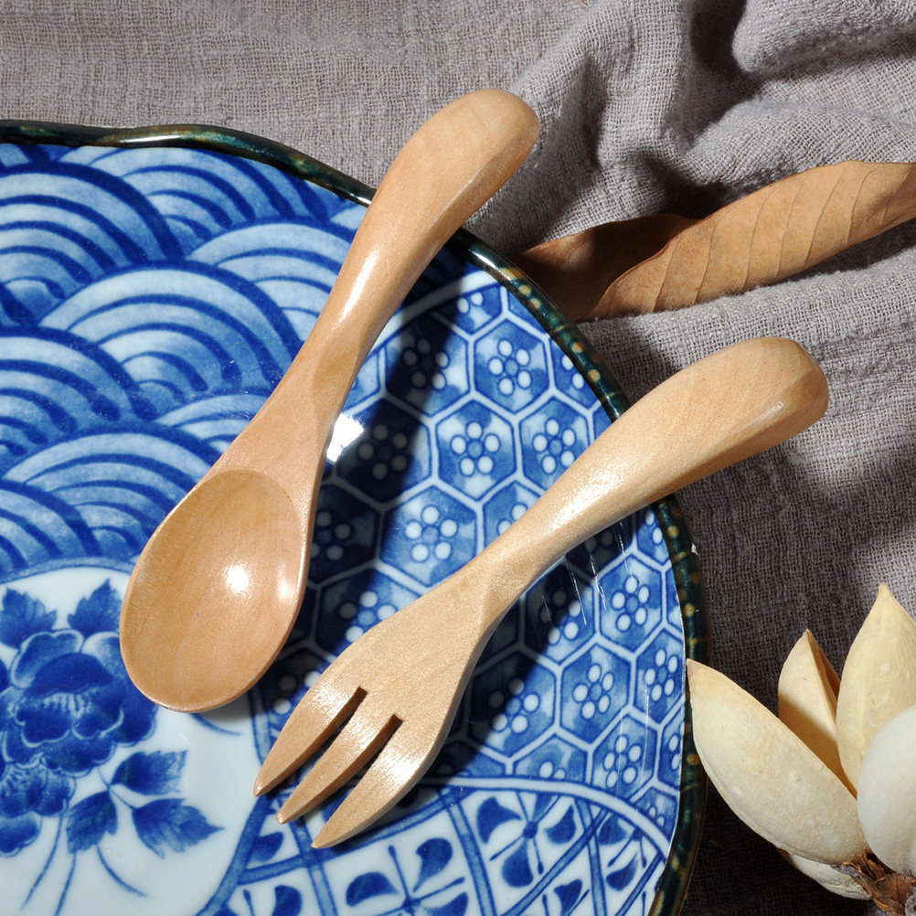 2Pcs Kids Wooden Spoon Fork Se - Baby Food In Restaurant ulasan dan harga